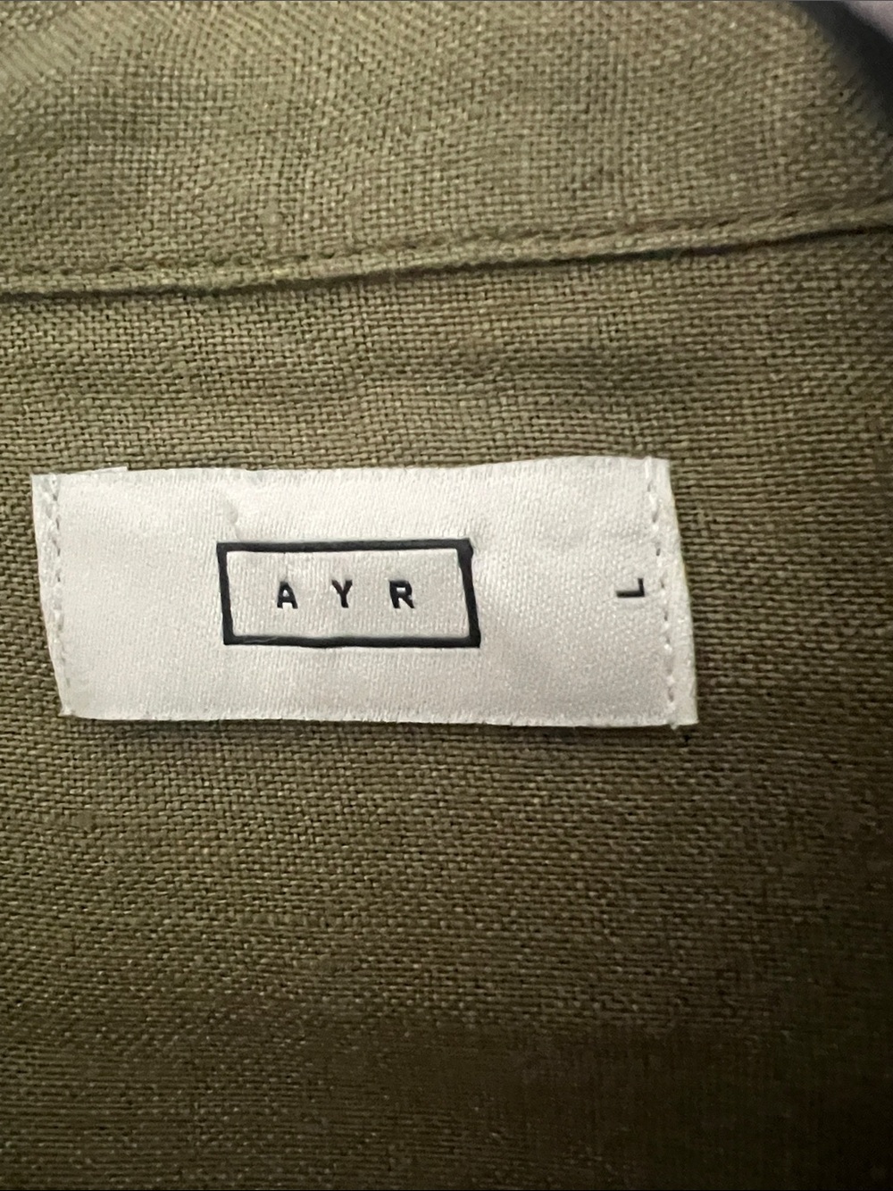 AYR The Deep End Olive Green Linen Shirt Casual Preppy. Size Large - Picture 4 of 5